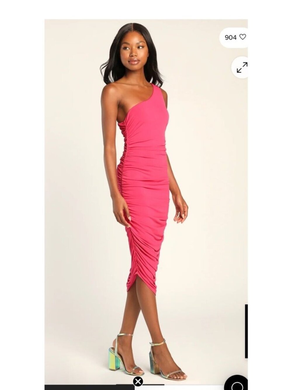 Lulus Total Appeal Hot Pink Ruched One-Shoulder Bodycon Midi Dress XS
